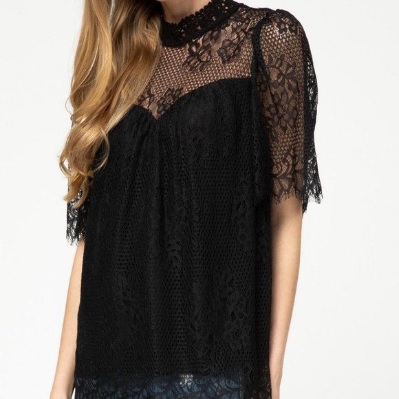 Entro Black High Neck Crochet Lace Top - Picture 10 of 14